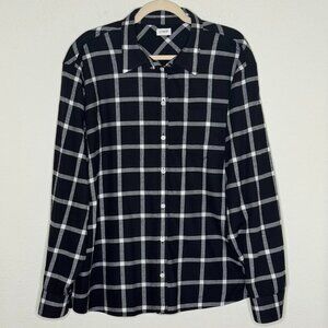 EUC JCREW Woman's 2X Cotton Flannel Shirt Black Ivory Plaid Relaxed Fit